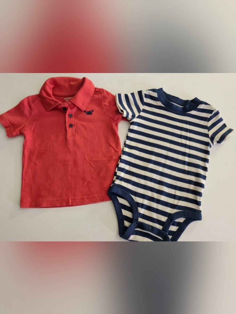 Carter's Red Polo with Navy & White Striped Bodysuit 12 months